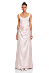Fiona Pink Satin Square Neck Maxi Dress