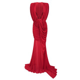 Fíona Red Asymmetrical Draped Maxi Gown