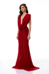 Fíona Red Asymmetrical Draped Maxi Gown