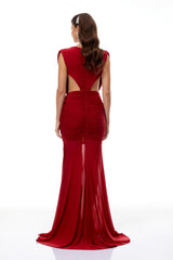 Fíona Red Asymmetrical Draped Maxi Gown