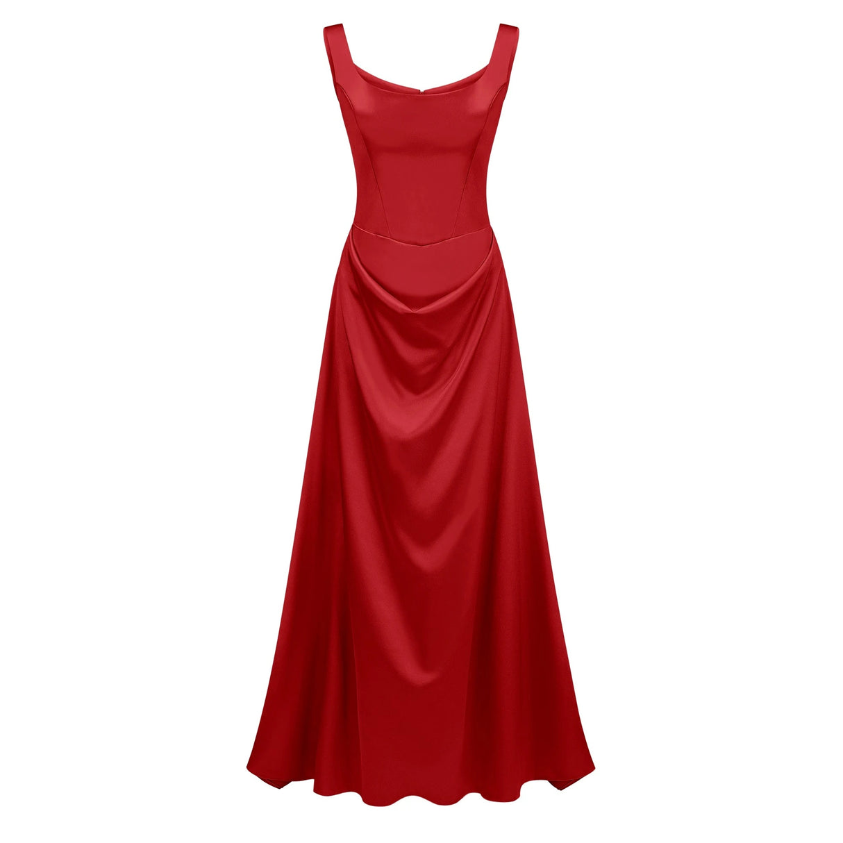 Fiona Red Satin Square Neck Maxi Dress