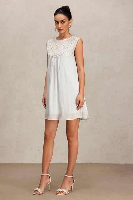 Fiona Silver Diamond Patterned Sleeveless Dress