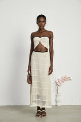 Fiona Top & Skirt Set - Off Shoulder - Stretch Knit - Cropped Top - Midi Length - Rear Tie - Side Zip