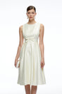 Fiora White Sleeveless ALine Midi Dress with Bow