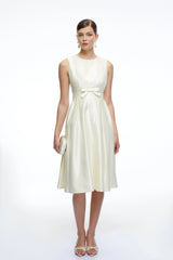 Fiora White Sleeveless ALine Midi Dress with Bow