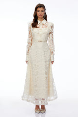 Fiord Ivory Collared Floral Lace Maxi Dress