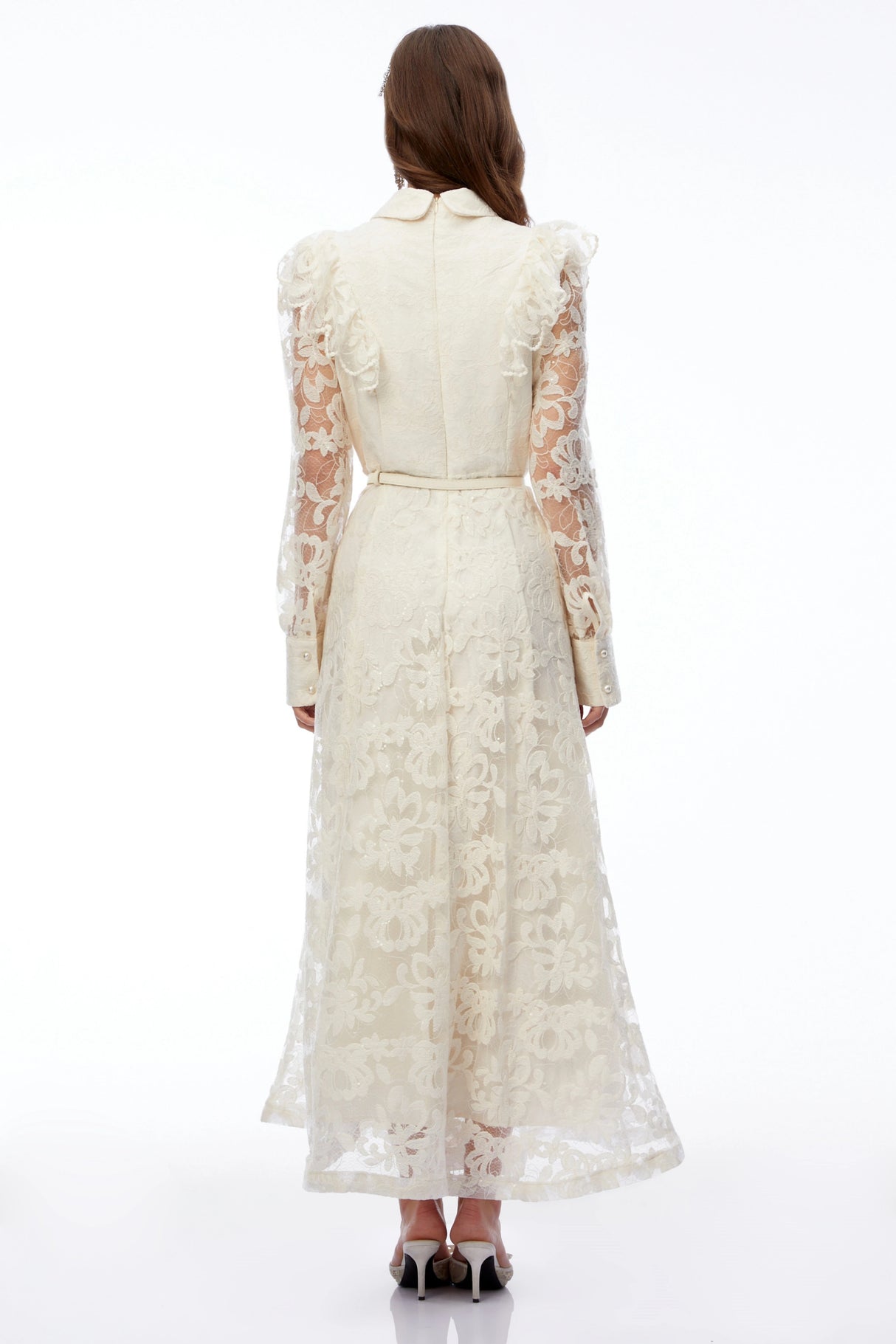 Fiord Ivory Collared Floral Lace Maxi Dress