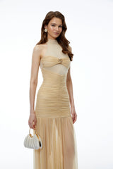 Fiorella Champagne Sweetheart Ruched Maxi Dress