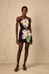 Fiorella Mini Dress Black Sequin Floral Off - Shoulder