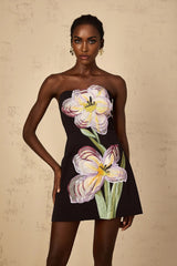 Fiorella Mini Dress Black Sequin Floral Off - Shoulder