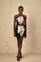 Fiorella Mini Dress Black Sequin Floral Off - Shoulder