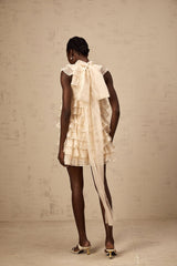 Fiorella Mini Dress - Sleeveless - Flounce Trim - Tiered Design - Self - tie Detail - Rear Zip Fastening