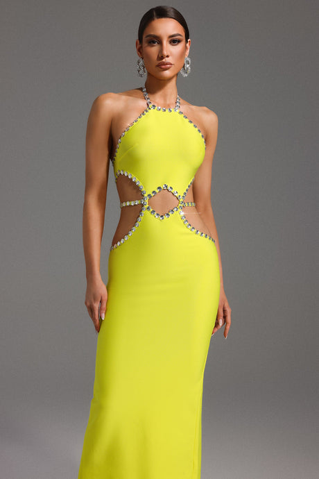 Fiorella Yellow Diamond Halter Neck Dress