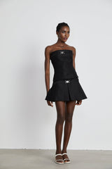 Fiorenza Skirt & Top Set - Sleeveless Off - The - Shoulder Design - Medusas Head Motif - High - Waisted Box - Pleat Skirt - Rear Zip Fastening