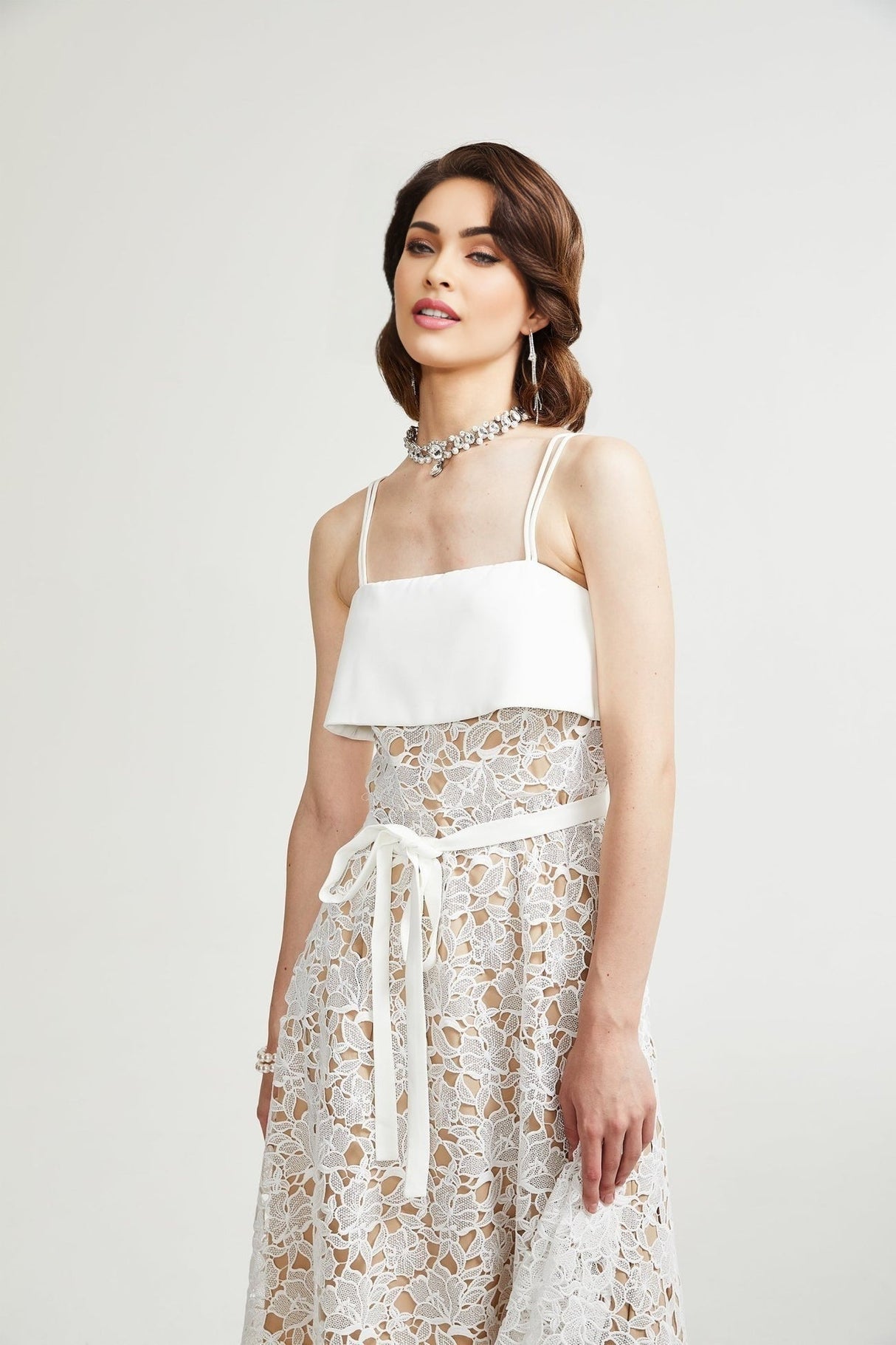 Fiorina Midi Dress - Sleeveless - Spaghetti Straps - Pierced Design - Tie Fastening