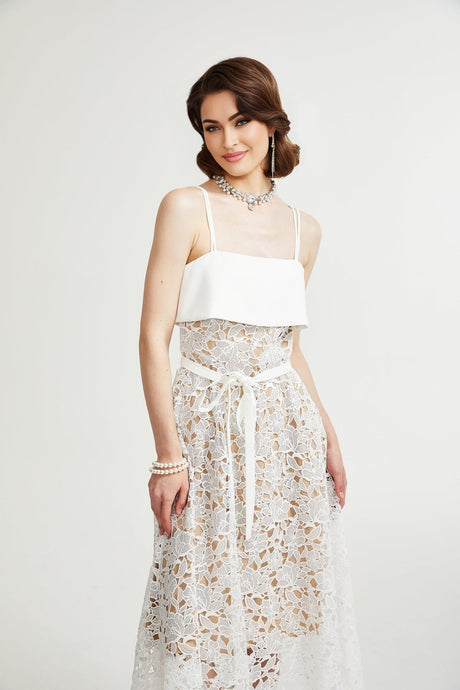 Fiorina Midi Dress - Sleeveless - Spaghetti Straps - Pierced Design - Tie Fastening