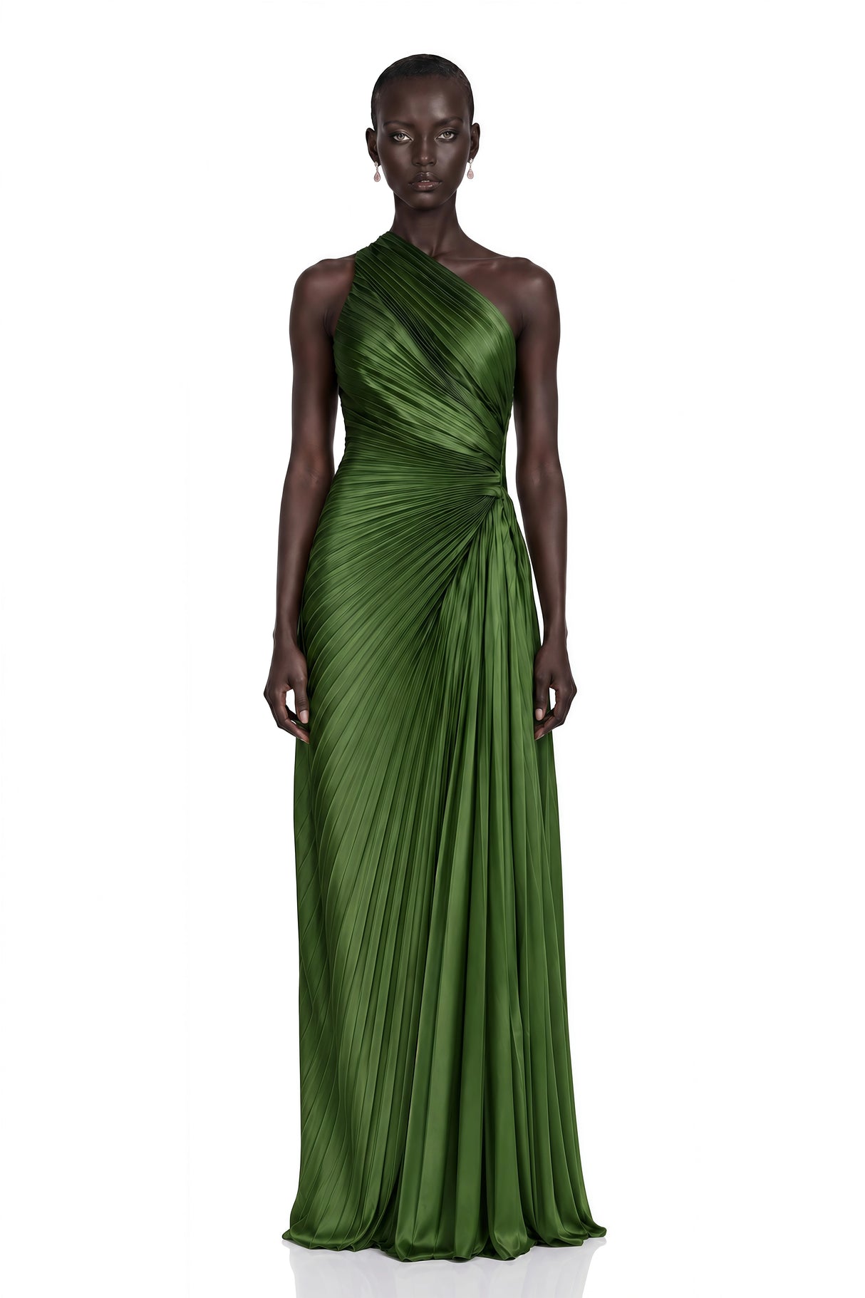 Firoozeh Emerald Green One Shoulder Pleated Maxi Dress