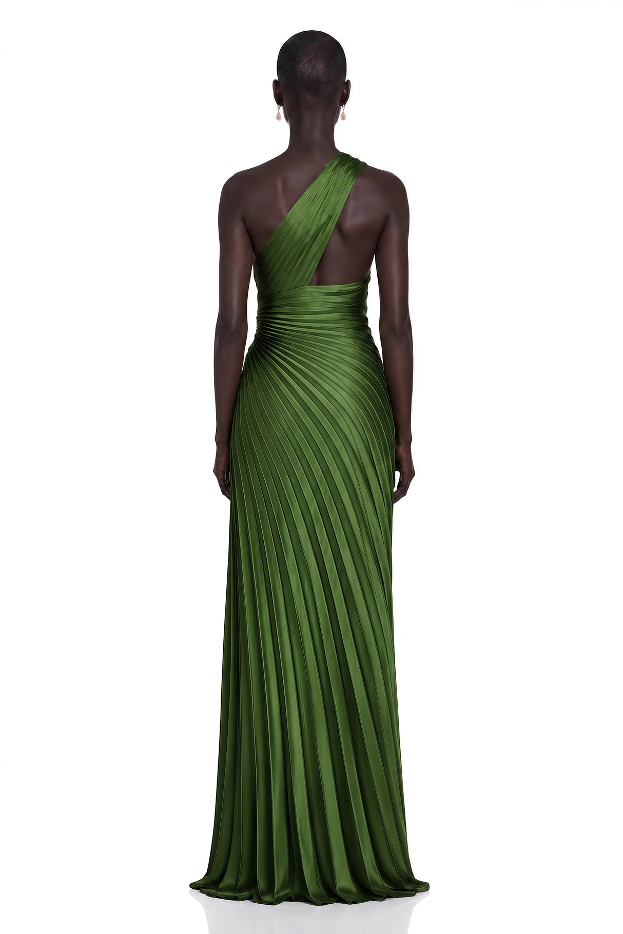 Firoozeh Emerald Green One Shoulder Pleated Maxi Dress