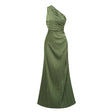 Firoozeh Emerald Green One Shoulder Pleated Maxi Dress