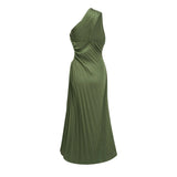 Firoozeh Emerald Green One Shoulder Pleated Maxi Dress