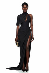Firuze Black Asymmetrical Bodycon Maxi Dress