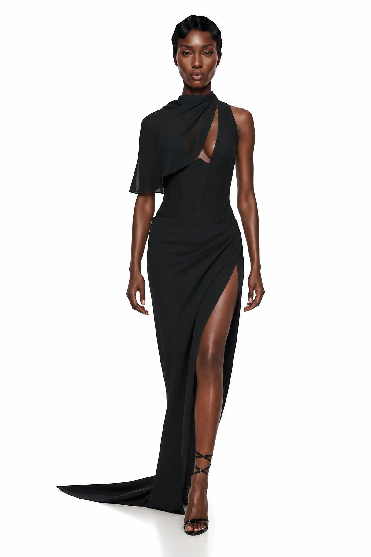 Firuze Black Asymmetrical Bodycon Maxi Dress