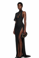 Firuze Black Asymmetrical Bodycon Maxi Dress