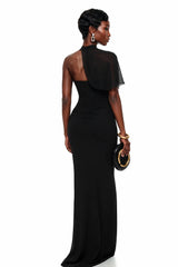 Firuze Black Asymmetrical Bodycon Maxi Dress