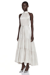 Firuze Ivory Pleated Tiered Maxi Dress