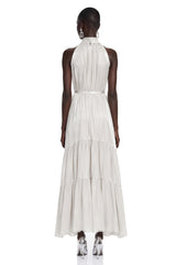 Firuze Ivory Pleated Tiered Maxi Dress