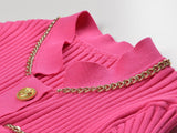 Fitted Ribbed Top – Gold Button Accents – Pocket Detail – Chain Trim – Tailored Silhouette – Stretch Fabric