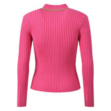 Fitted Ribbed Top – Gold Button Accents – Pocket Detail – Chain Trim – Tailored Silhouette – Stretch Fabric