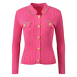 Fitted Ribbed Top – Gold Button Accents – Pocket Detail – Chain Trim – Tailored Silhouette – Stretch Fabric