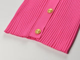 Fitted Ribbed Top – Gold Button Accents – Pocket Detail – Chain Trim – Tailored Silhouette – Stretch Fabric