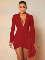 Flaminia Mini Dress - Elegant Style - Wrap Detail - Ruched Design - Asymmetrical Hem - Color
