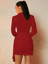 Flaminia Mini Dress - Elegant Style - Wrap Detail - Ruched Design - Asymmetrical Hem - Color