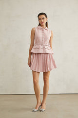 Flaminia Mini Dress - Lapels - Sleeveless - Pleated Design - Sequin Embellishment
