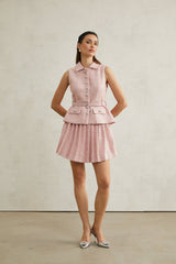 Flaminia Mini Dress - Lapels - Sleeveless - Pleated Design - Sequin Embellishment