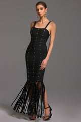 Flavia Black Fringe Hemline Dress with Shimmering Embellishments