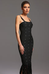 Flavia Black Fringe Hemline Dress with Shimmering Embellishments