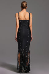 Flavia Black Fringe Hemline Embellished Dress