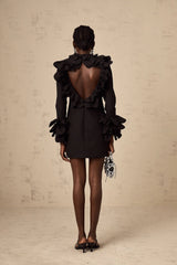 Flavia Mini Dress Black Ruffled Open - Back Thigh - Length