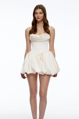 Flavie Neutral Sequin Embellished Corset Satin Mini Dress