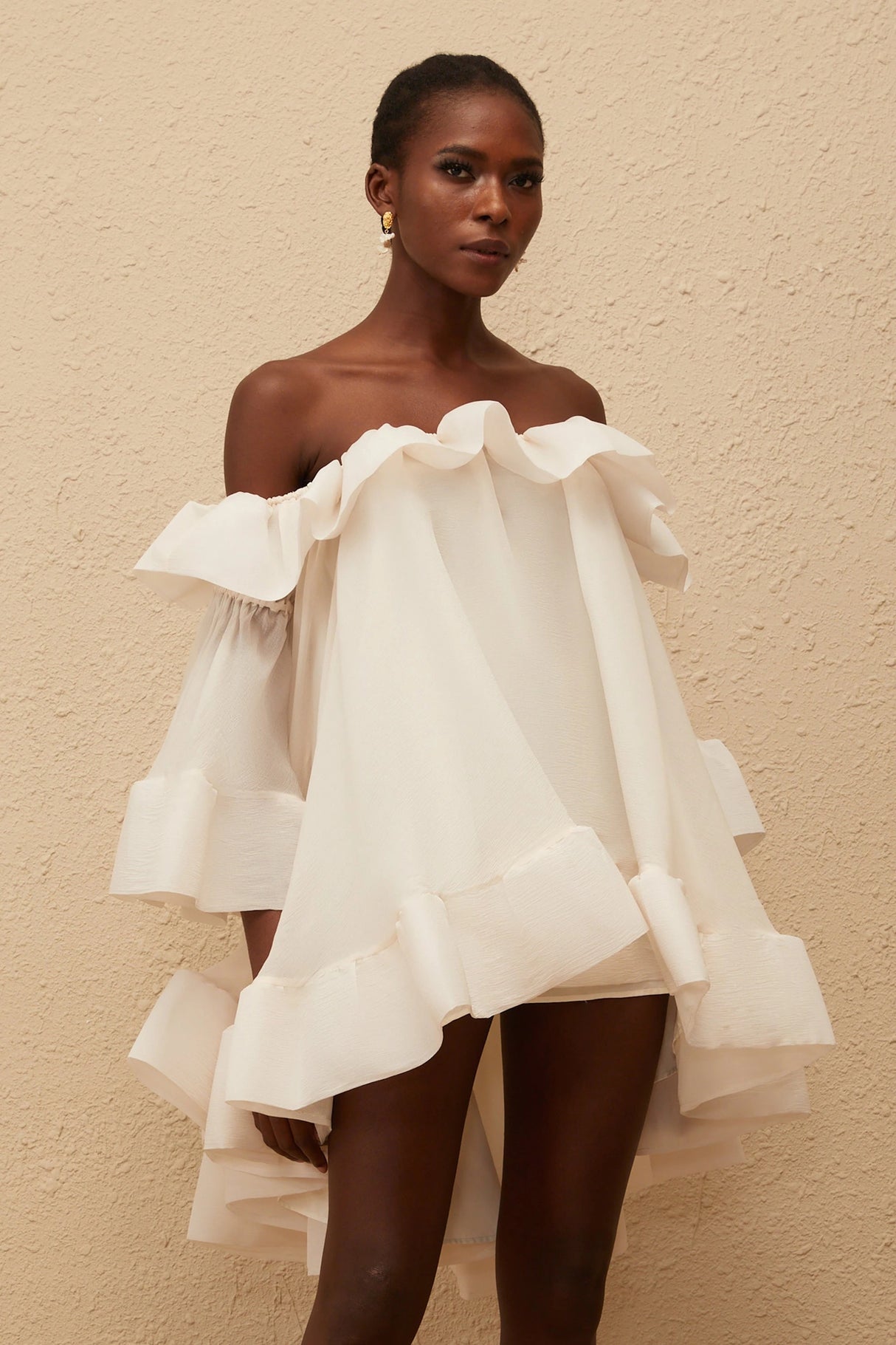 Flavie White Off Shoulder Ruffled Mini Dress