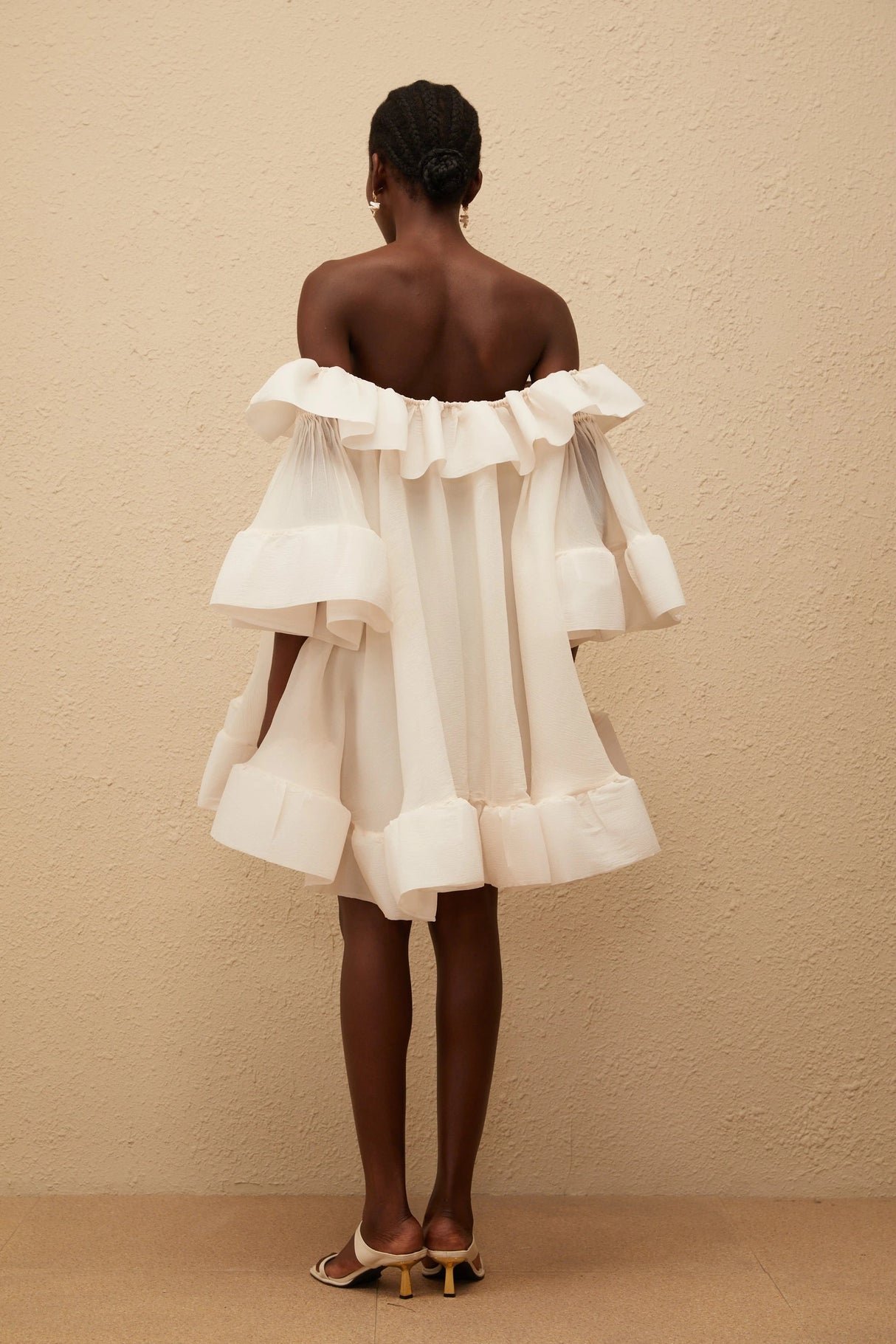 Flavie White Off Shoulder Ruffled Mini Dress
