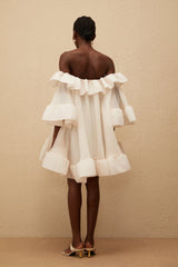 Flavie White Off Shoulder Ruffled Mini Dress
