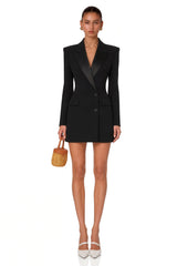 Fleur Black Blazer Mini Dress with Satin Panels