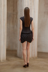 Fleur Grey Ruched Bubble Hem Mini Dress