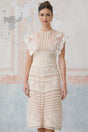 Fleur midi dress in neutral color with floral embroidered lace pattern