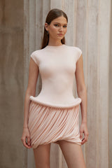 Fleur Pink Ruched Bubble Hem Mini Dress